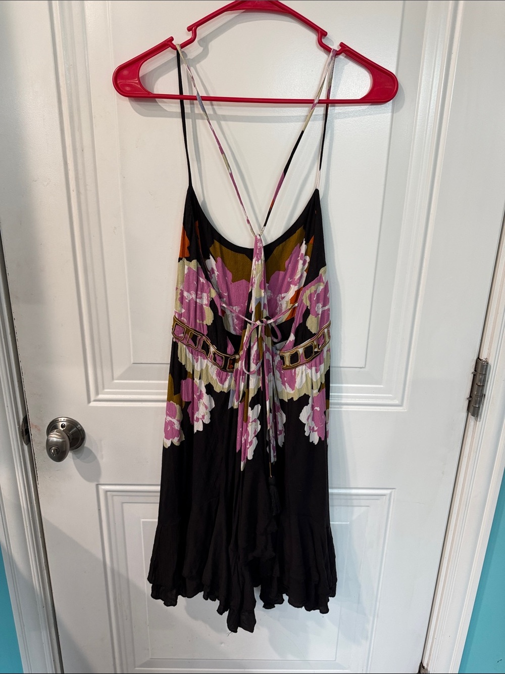 Free People Black Mini Dress with Pink Floral Print - Picture 2 of 5